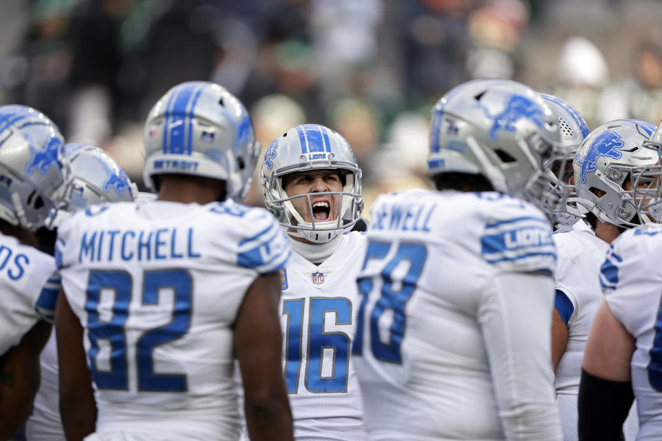 The Detroit Lions are making noise in the playoff hunt, and it's thanks in no small part to Jared Goff (16). (AP Photo/Adam Hunger)