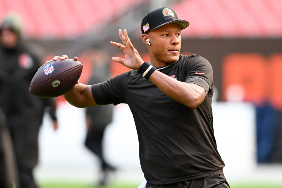 Joshua Dobbs, shown here with the Cleveland Browns earlier this season, is expected to start for the Titans on Thursday night. (Photo by Nick Cammett/Diamond Images via Getty Images)