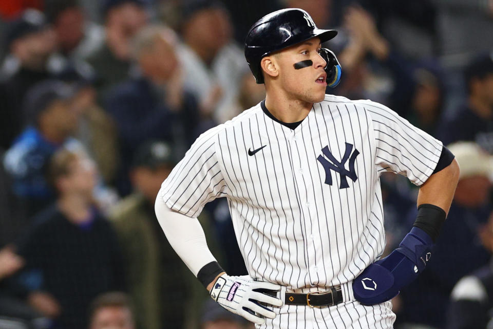 With the slugger fresh off a 62-homer season as the face of the Yankees, Aaron Judge's free agency will be the talk of the baseball world. (Photo by Elsa/Getty Images)