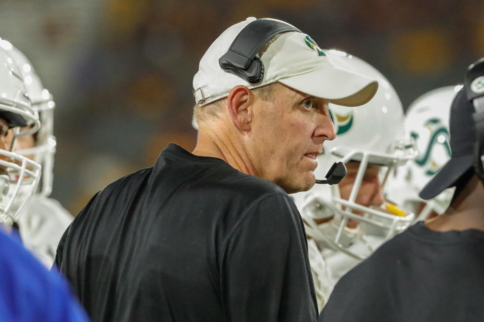 TEMPE, AZ - SEPTEMBER 06: Sacramento State Hornets head coach Troy Taylor looks on during the college football game between the Sacramento State Hornets and the Arizona State Sun Devils on September 6, 2019 at Sun Devil Stadium in Tempe, Arizona. (Photo by Kevin Abele/Icon Sportswire via Getty Images)