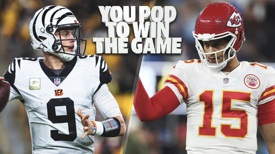 One of the marquee Week 13 matchups is Joe Burrow's Cincinnati Bengals hosting Patrick Mahomes' Kansas City Chiefs, a rematch of this January's AFC Championship game. (Photos by Mark Alberti/Icon Sportswire via Getty Images; Harry How/Getty Images)