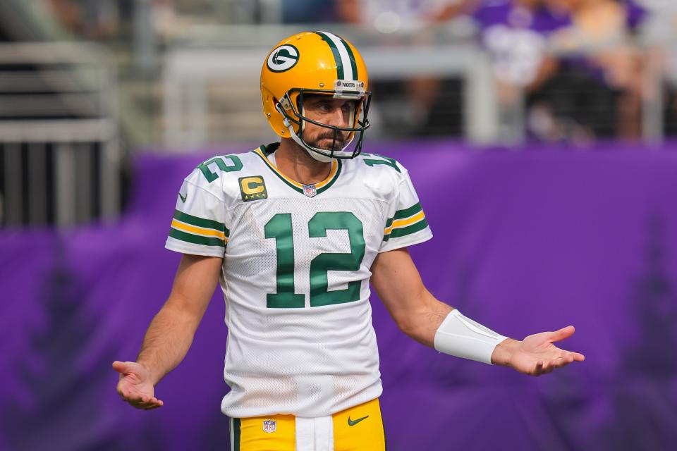 Packers quarterback Aaron Rodgers threw for 195 yards and an interception in a Week 1 loss to the Vikings.