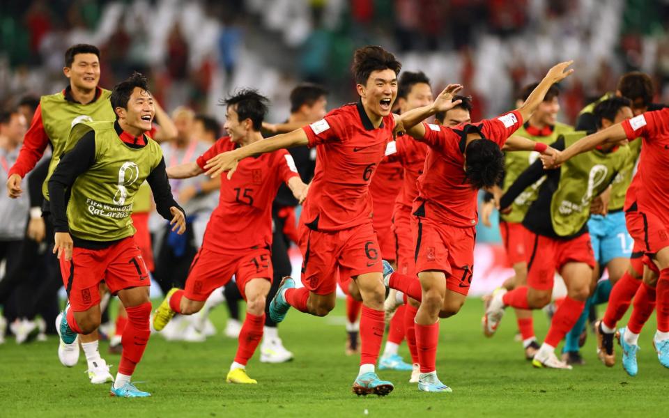 South Korea's Hwang In-beom celebrates after the match - WOLFGANG RATTAY/REUTERS