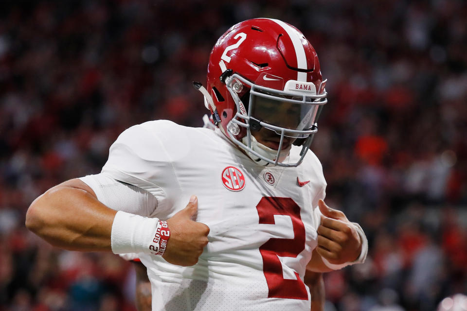 Jalen Hurts stayed ready despite his benching at Alabama, and led the Crimson Tide to the 2018 SEC Championship by relieving and injured Tua Tagovailoa. (Photo by Kevin C. Cox/Getty Images)