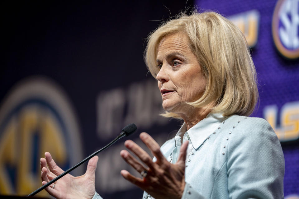 LSU coach Kim Mulkey said she is working on improving the quality of opponents on the Tigers' nonconference schedule. (Marvin Gentry/USA TODAY Sports)