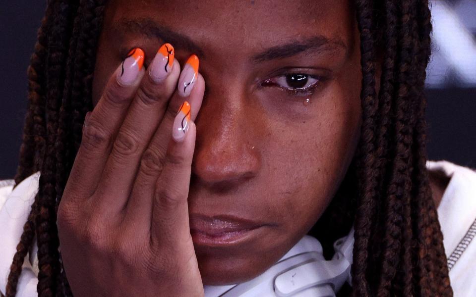 Coco Gauff crying — Tears in the interview room as Coco Gauff and Iga Swiatek get bombed out of Australian Open - LOREN ELLIOTT/REUTERS