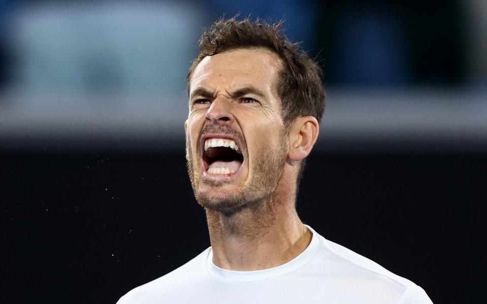 Britain's Andy Murray celebrates after winning his second round match against Australia's Thanasi Kokkinakis - Andy Murray wins career longest match to reach Australian Open third round – latest reaction - Hannah Mckay/Reuters