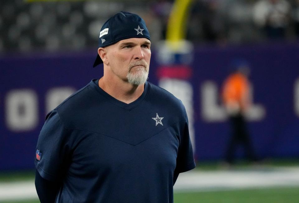 Sep 26, 2022; East Rutherford, NJ, USA; Dallas Cowboys defensive coordinator Dan Quinn at MetLife Stadium.