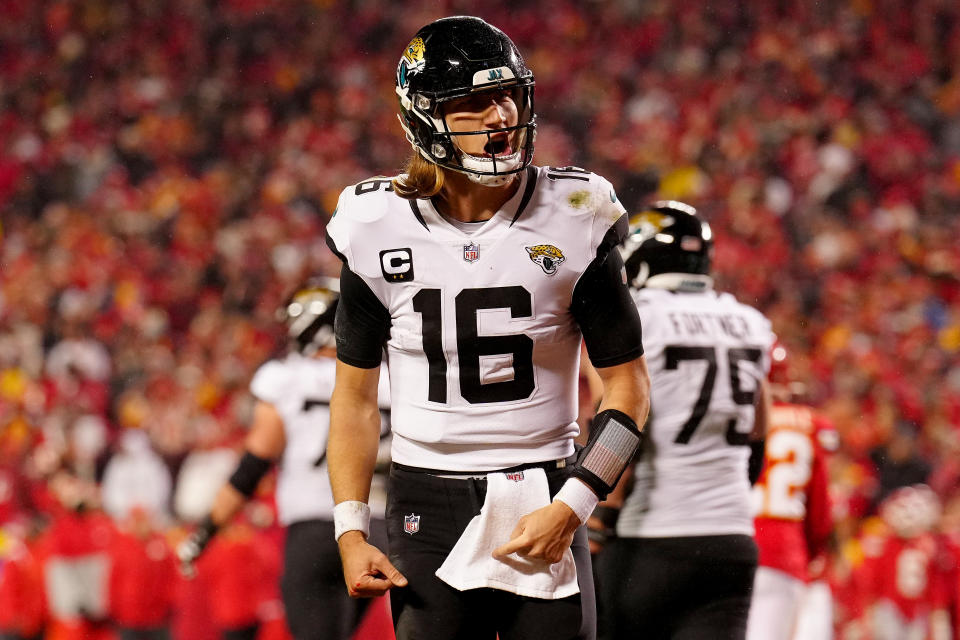 Trevor Lawrence and the Jaguars didn't beat the Chiefs, but they covered. (Photo by Jason Hanna/Getty Images)