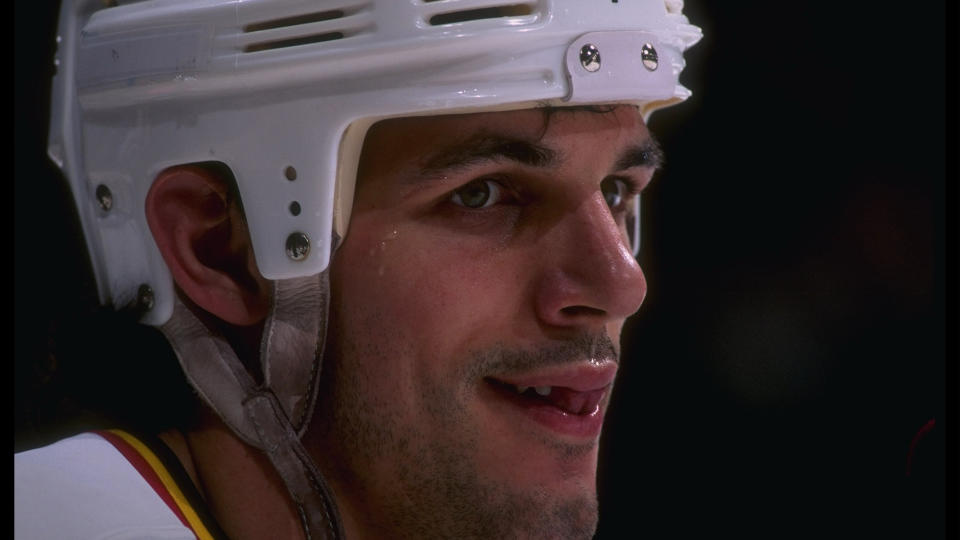 Gino Odjick played for the Vancouver Canucks, New York Islanders, Philadelphia Flyers and Montreal Canadiens over the course of his 12-year NHL career. Flyers (Credit: Glenn Cratty/Allsport)