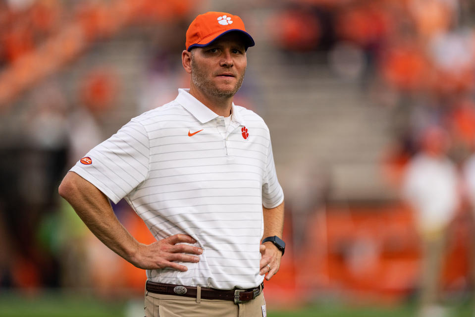 CLEMSON, SOUTH CAROLINA - OCTOBER 02: Clemson Tigers quarterbacks coach Brandon Streeter looks on before their game against the Boston College Eagles at Clemson Memorial Stadium on October 02, 2021 in Clemson, South Carolina. (Photo by Jacob Kupferman/Getty Images)