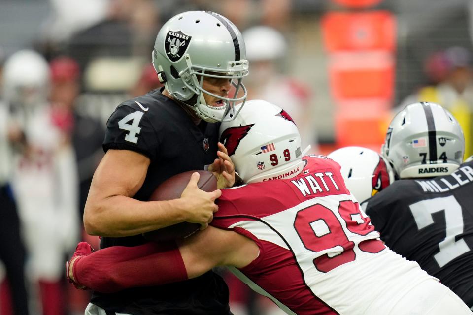 The Arizona Cardinals are included in odds to be Las Vegas Raiders quarterback Derek Carr's next team.