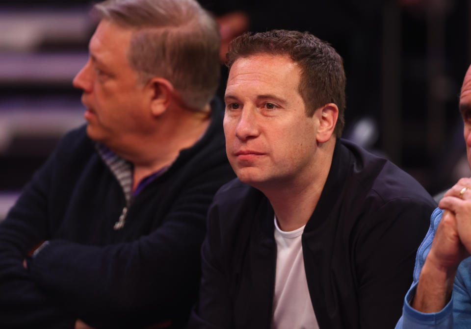 Incoming Phoenix Suns and Mercury owner Mat Ishbia sits courtside against the Brooklyn Nets at Footprint Center in Phoenix on Jan. 19, 2023. (Mark J. Rebilas/USA TODAY Sports)