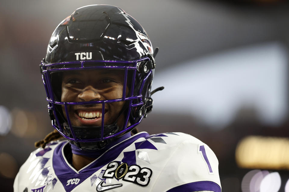 Quentin Johnston had a night to forget with TCU in the national championship game. But pairing him with C.J. Stroud to start his NFL career? That doesn't sound so bad. (Photo by Steph Chambers/Getty Images)