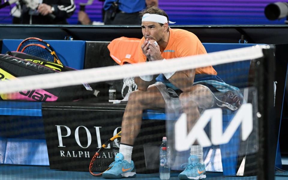 Rafael Nadal almost crying in his chair - DIEGO FEDELE/Shuttershock
