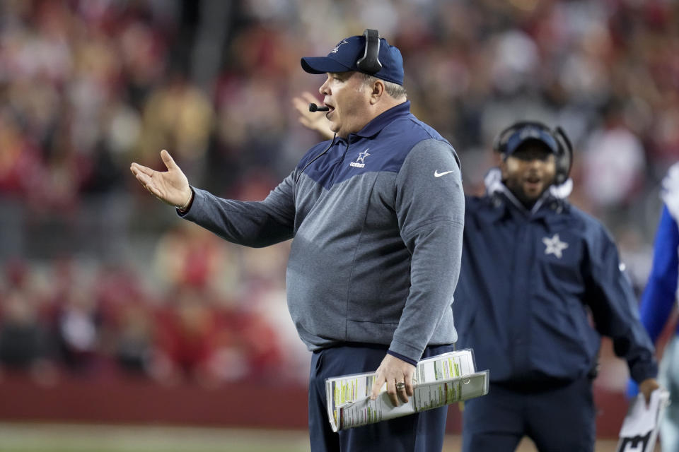 Dallas Cowboys head coach Mike McCarthy suffered his second straight playoff loss to the San Francisco 49ers on Sunday in Santa Clara, Calif. (AP Photo/Godofredo A. Vásquez)