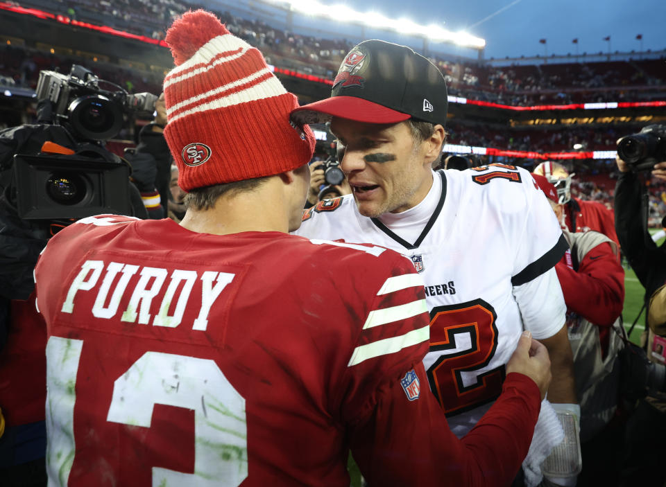 The 49ers are the only team that should give anyone pause about Tom Brady's retirement, especially if Brock Purdy's recovery timeline from an elbow injury somehow grows longer. (Photo by Lachlan Cunningham/Getty Images)