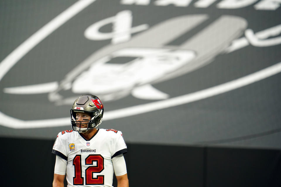 Tom Brady's decision to retire clarifies things for the Las Vegas Raiders. (AP Photo/Jeff Bottari)