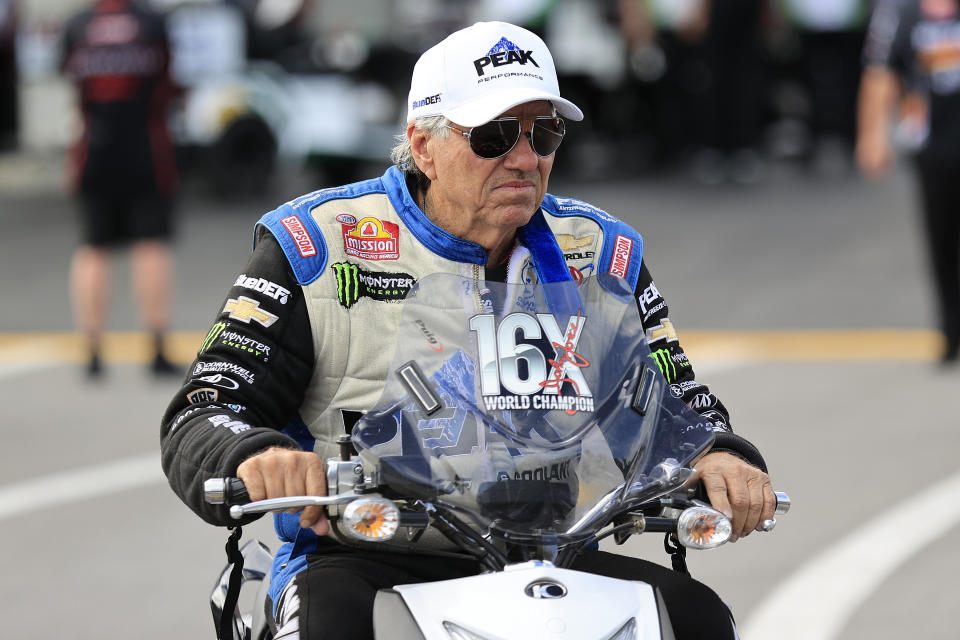 BRISTOL, TN - JUNE 08: John Force, of Yorba Linda, CA, driving a JFR 500 Peak Chevy '22 Camaro SS prior to second round qualifying for the NHRA Thunder Valley Nationals on Saturday June 8, 2024 at the Bristol Dragway in Bristol, Tennessee. (Photo by David J. Griffin/Icon Sportswire via Getty Images)