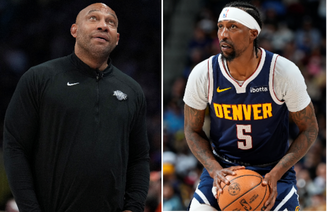 A split image of former Lakers coach Darvin Ham and NBA player Kentavious Caldwell-Pope