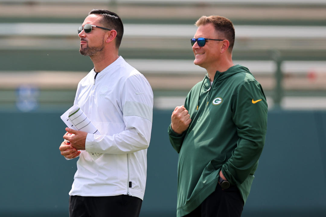 Here's why Packers head coach Matt LaFleur (left) and GM Brian Gutekunst are so confident in Jordan Love after just one season as a starting quarterback. (Photo by Stacy Revere/Getty Images)