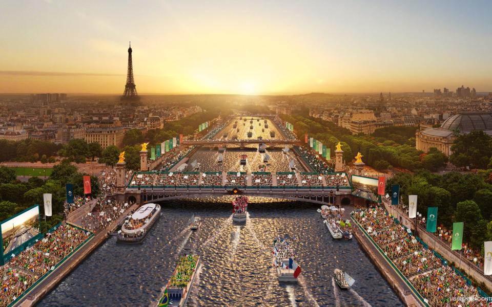 An illustration of what the ambitious opening ceremony river parade will look like