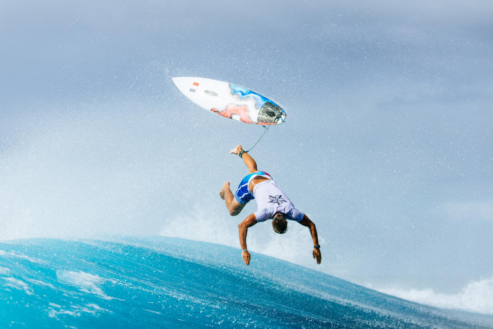 France's Kauli Vaast goes airborne during a training session. (Ed Sloane/Getty Images)