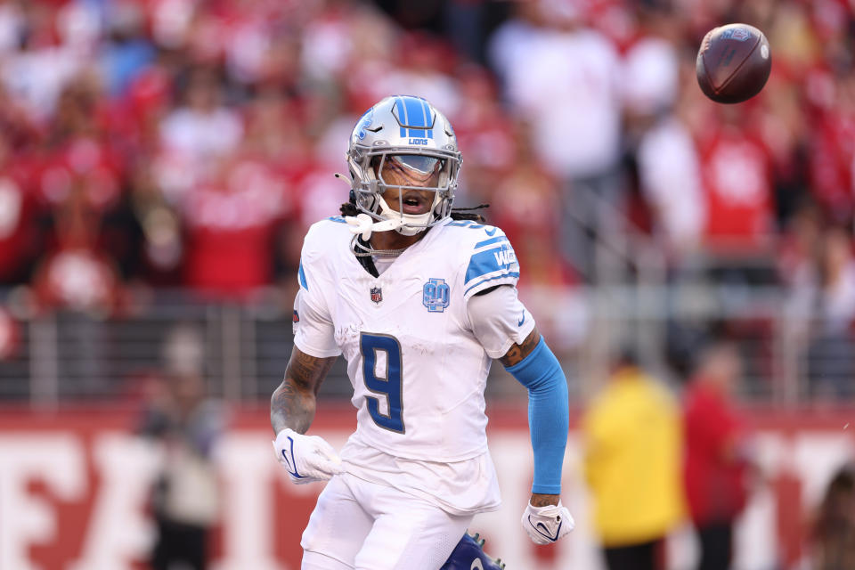 Jameson Williams of the Detroit Lions had a strong finish to his second NFL season. (Photo by Ezra Shaw/Getty Images)