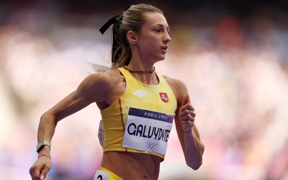 Gabija Galvydyte of Team Lithuania competes during the Women's 800 Metres Repechage Round on day eight of the Olympic Games Paris 2024 at Stade de France on August 03, 2024 in Paris, France