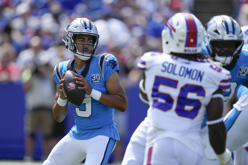 Carolina Panthers quarterback Bryce Young got his first preseason action this year against the Buffalo Bills. (AP Photo/Charles Krupa)