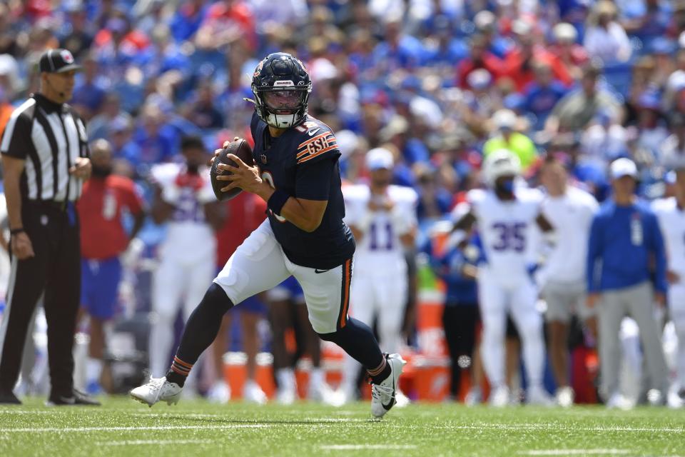 Caleb Williams had a number of highlights in limited action in his Bears debut. (AP Photo/Adrian Kraus)