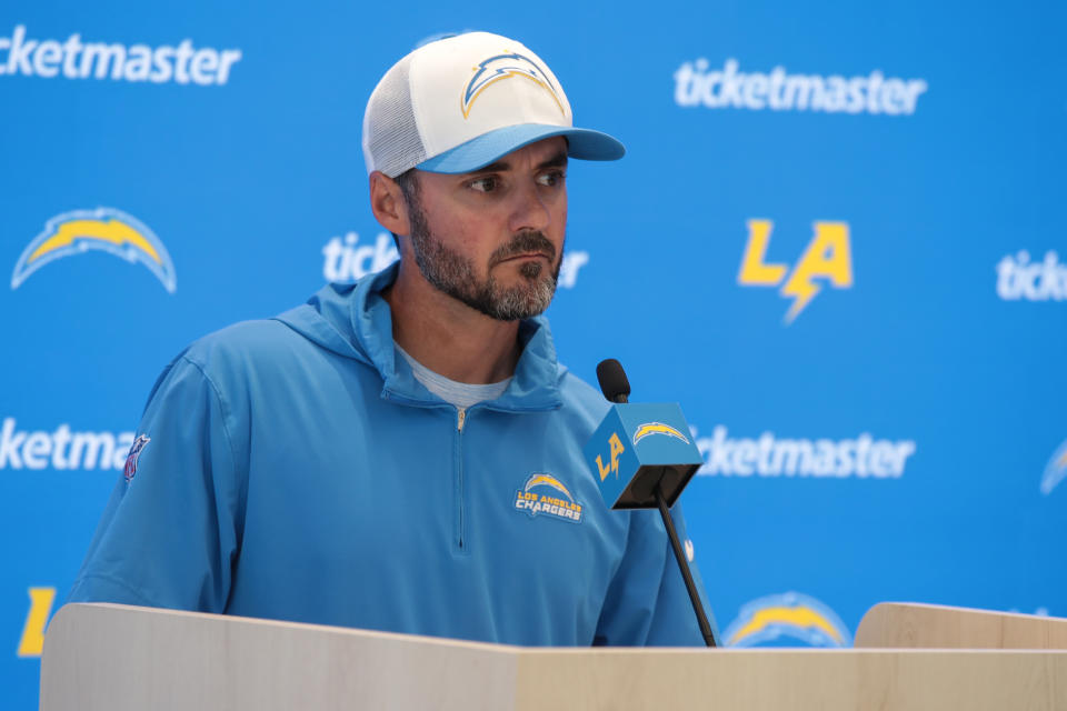 EL SEGUNDO, CA - JULY 26: Los Angeles Chargers defensive coordinator Jesse Minter during Los Angeles Chargers Training Camp on July 26, 2024, at The Bolt in El Segundo, CA. (Photo by Jevone Moore/Icon Sportswire via Getty Images)