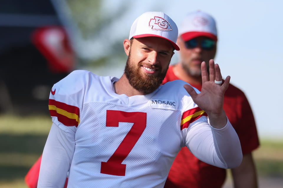 Kansas City Chiefs kicker Harrison Butker (7) signed a large contract extension. (Photo by Scott Winters/Icon Sportswire via Getty Images)