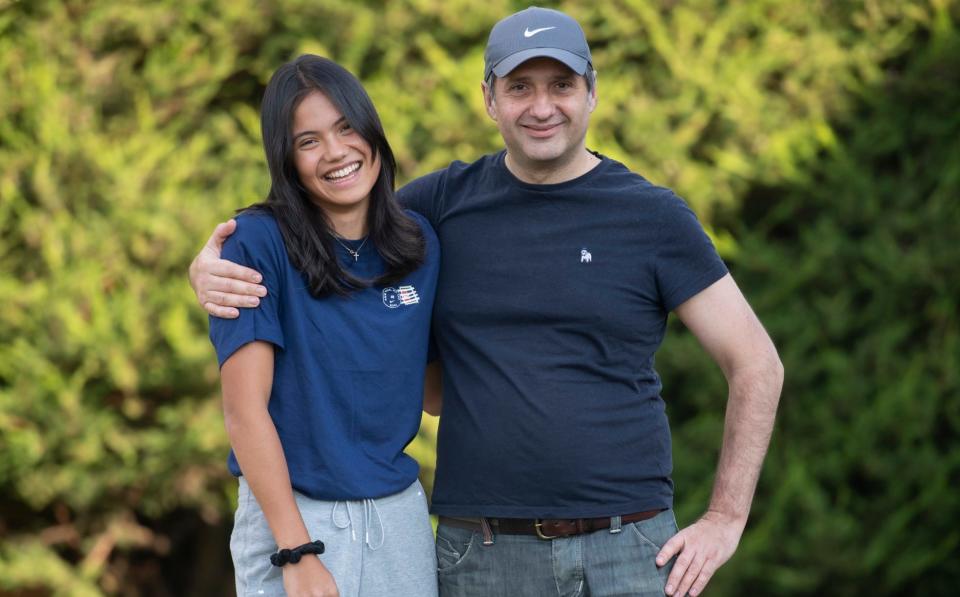 Emma Raducanu is reunited with her father Ian at her south London home