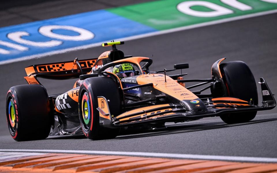 McLaren's British driver Lando Norris drives during the qualifying session at The Circuit Zandvoort, western Netherlands, on August 24, 2024, ahead of the Formula One Dutch Grand Prix. The Formula One Zandvoort Grand Prix race will take place on August 25, 2024.