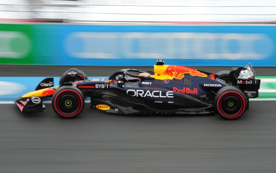 Red Bull driver Max Verstappen of the Netherlands steers his car during qualifying session ahead of the Formula One Dutch Grand Prix race at the Zandvoort racetrack, Netherlands, Saturday, Aug. 24, 2024.