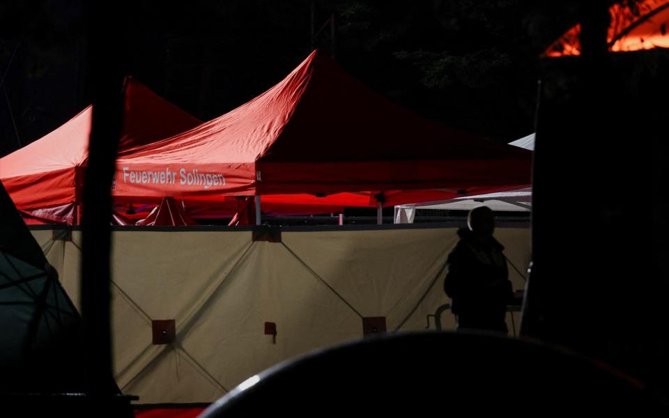 Makeshift tents near the festival stages in the city square