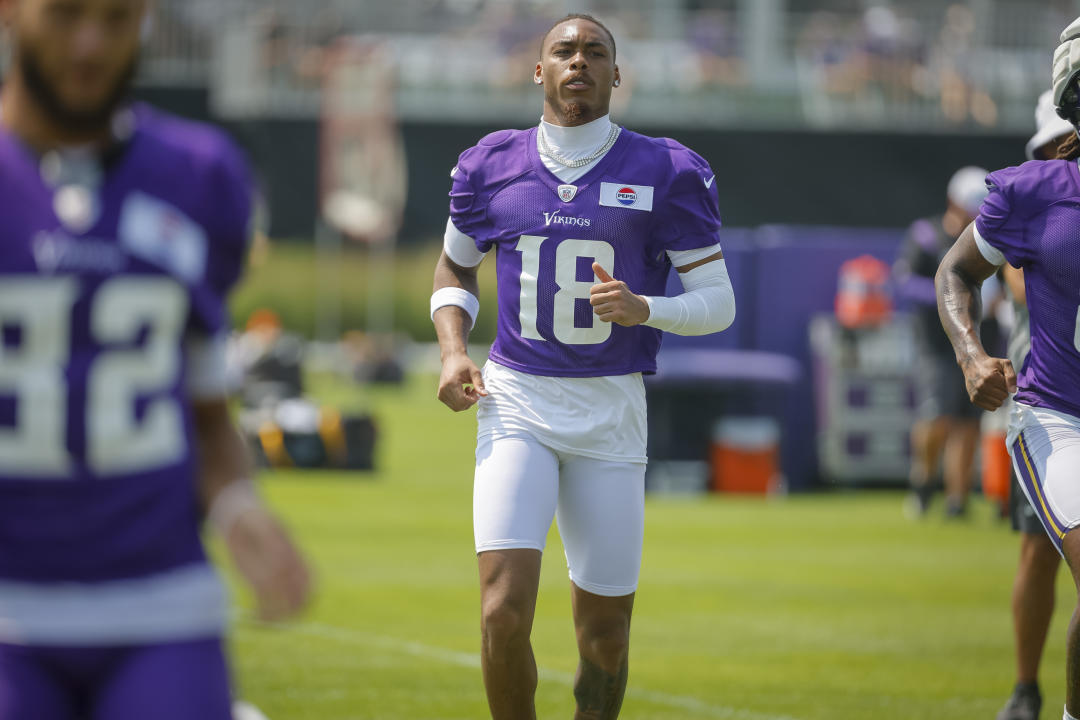 Justin Jefferson and the Vikings are working to avoid another costly injury to the $140 million wide receiver. (AP Photo/Bruce Kluckhohn)