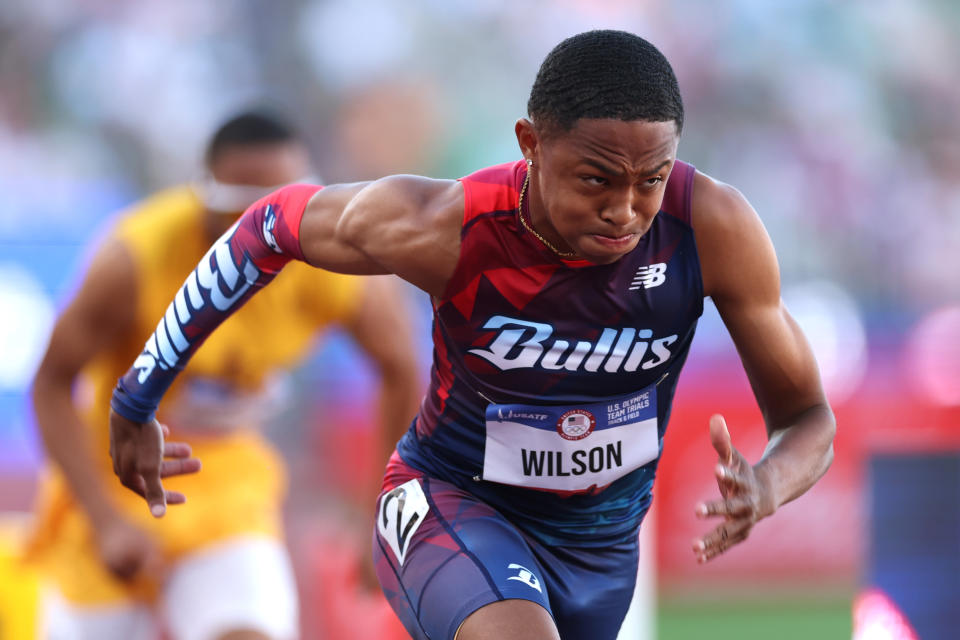 EUGENE, OREGON - JUNE 24: Quincy Wilson competes in the men's 400 meter final on Day Four of the 2024 U.S. Olympic Team Track & Field Trials at Hayward Field on June 24, 2024 in Eugene, Oregon. (Photo by Patrick Smith/Getty Images)