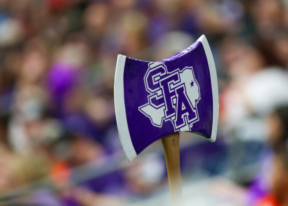 HOUSTON, TX - OCTOBER 01: Stephen F. Austin Lumberjacks hatchet waves on the sidelines during the Battle of the Piney Woods college football game between the Stephen F. Austin Lumberjacks and Sam Houston Bearkats on October 1, 2022 at NRG Stadium in Houston, Texas. (Photo by Leslie Plaza Johnson/Icon Sportswire via Getty Images)