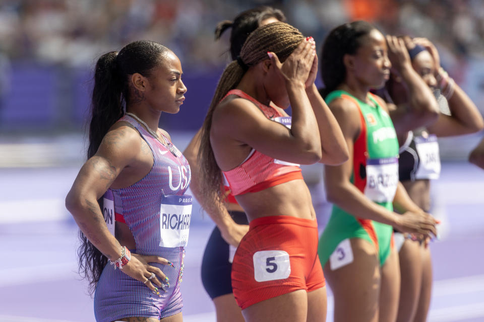 Richardson at the start line of her 100m heat. (Tim Clayton/Corbis via Getty Images)