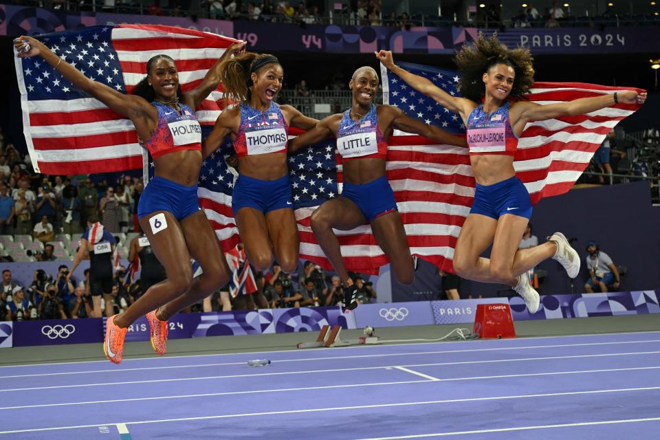 The U.S. women were particularly dominant, winning their relay by over four seconds. (Andrej Isakovic/AFP via Getty Images)