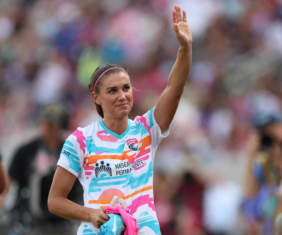 Alex Morgan said goodbye to the San Diego Wave and her career as a soccer player Sunday night. (Abe Arredondo-Imagn Images)