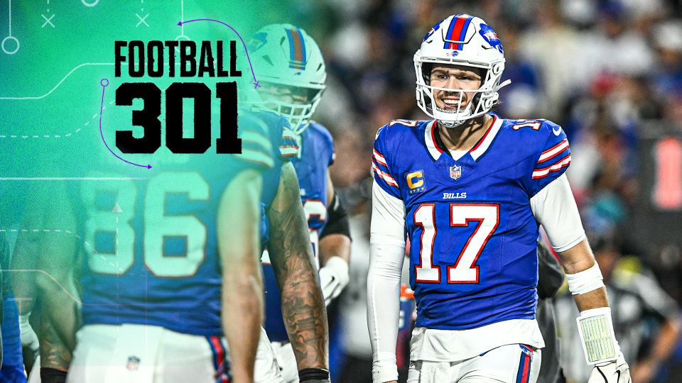 ORCHARD PARK, NEW YORK - SEPTEMBER 23: Josh Allen #17 of the Buffalo Bills smiles on the field against the Jacksonville Jaguars at Highmark Stadium on September 23, 2024 in Orchard Park, New York. (Photo by Kathryn Riley/Getty Images)