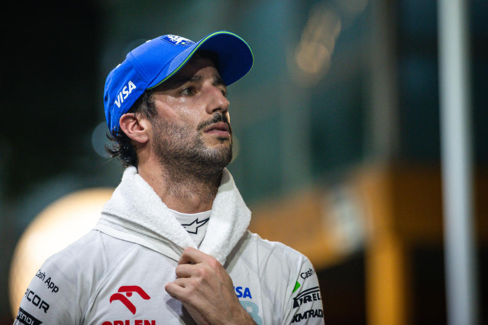 SINGAPORE, SINGAPORE - SEPTEMBER 21: Daniel Ricciardo of Australia and Visa Cash App RB F1 team looks on in the paddock after qualifying ahead of the F1 Grand Prix of Singapore at Marina Bay Street Circuit on September 21, 2024 in Singapore, Singapore. (Photo by Jayce Illman/Getty Images)