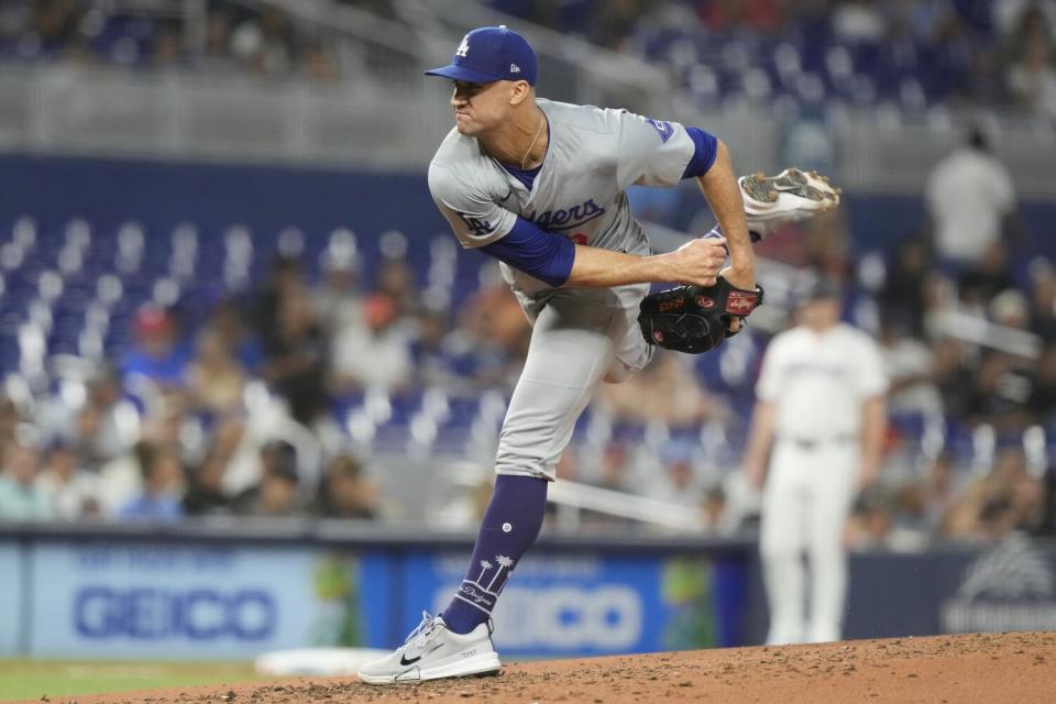 Dodgers starting pitcher Jack Flaherty pitches against the Miami Marlins on Sept. 19.