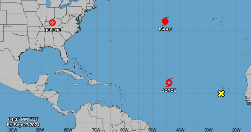 Tropical Storm Joyce became more organized Friday afternoon over the Atlantic Ocean, as the storm shifted to the northwest (NHC)