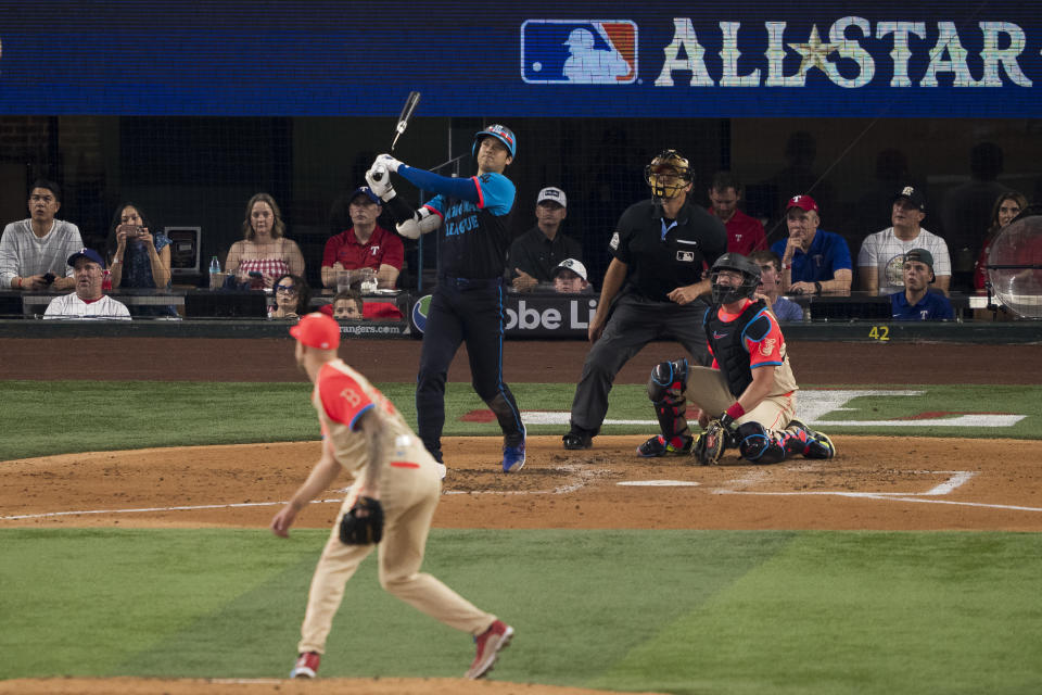 The uniforms weren't pretty, but Shohei Ohtani's swing sure was in his homer off Tanner Houck in the 2024 All-Star Game. (Photo by Matt Dirksen/Chicago Cubs/Getty Images)