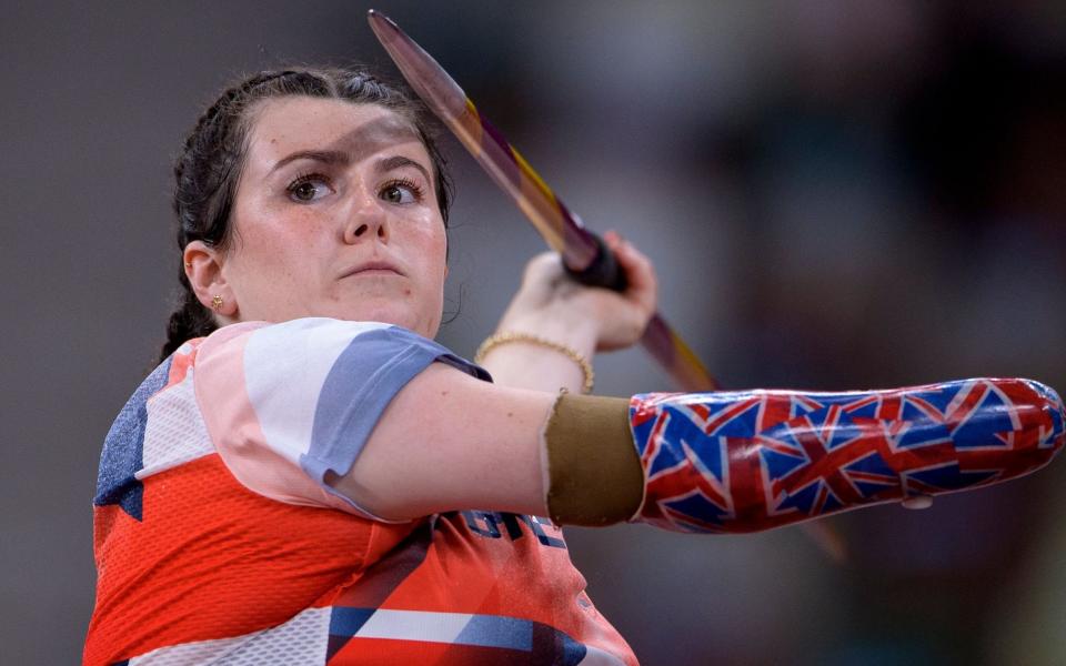 Hollie Arnold of Britain competes in the womens javelin F46 final at the Tokyo 2020 Paralympic Games