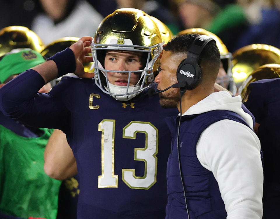 Riley Leonard, Marcus Freeman and Notre Dame have bounced back from their early season loss to Northern Illinois. (Michael Reaves/Getty Images)